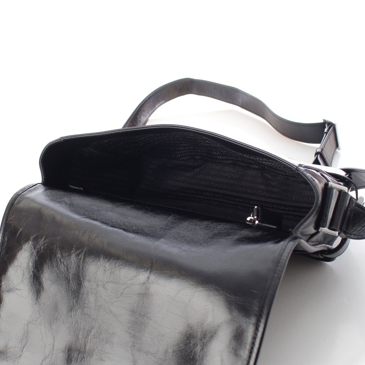 Prada Looks Leather Shoulder Messenger Bag Black — view 6