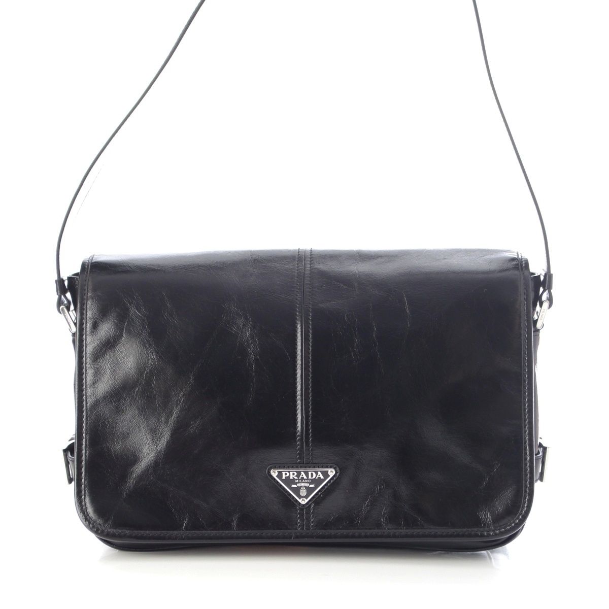 Prada Looks Leather Shoulder Messenger Bag Black