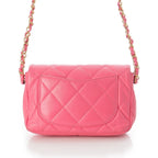 Chanel Leather Quilted Chain Heart Turnlock CC Logo Shoulder Bag Pink — view 4