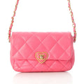 Chanel Leather Quilted Chain Heart Turnlock CC Logo Shoulder Bag Pink