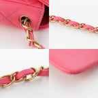 Chanel Leather Quilted Chain Heart Turnlock CC Logo Shoulder Bag Pink — view 9