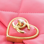 Chanel Leather Quilted Chain Heart Turnlock CC Logo Shoulder Bag Pink — view 7