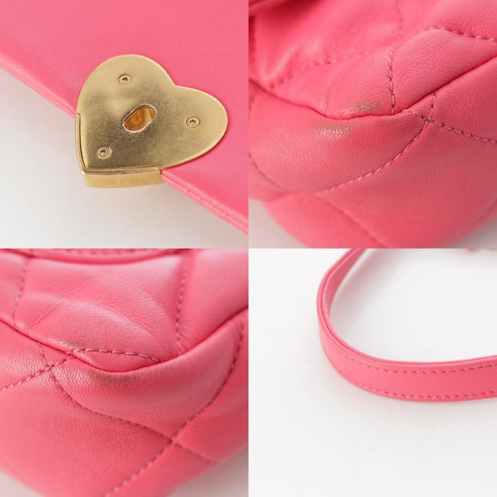 Chanel Leather Quilted Chain Heart Turnlock CC Logo Shoulder Bag Pink — view 8