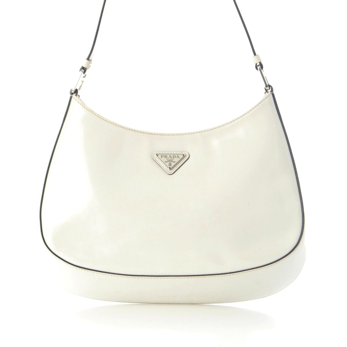 Prada Cles Au Leather Triangle Logo Shoulder Bag White