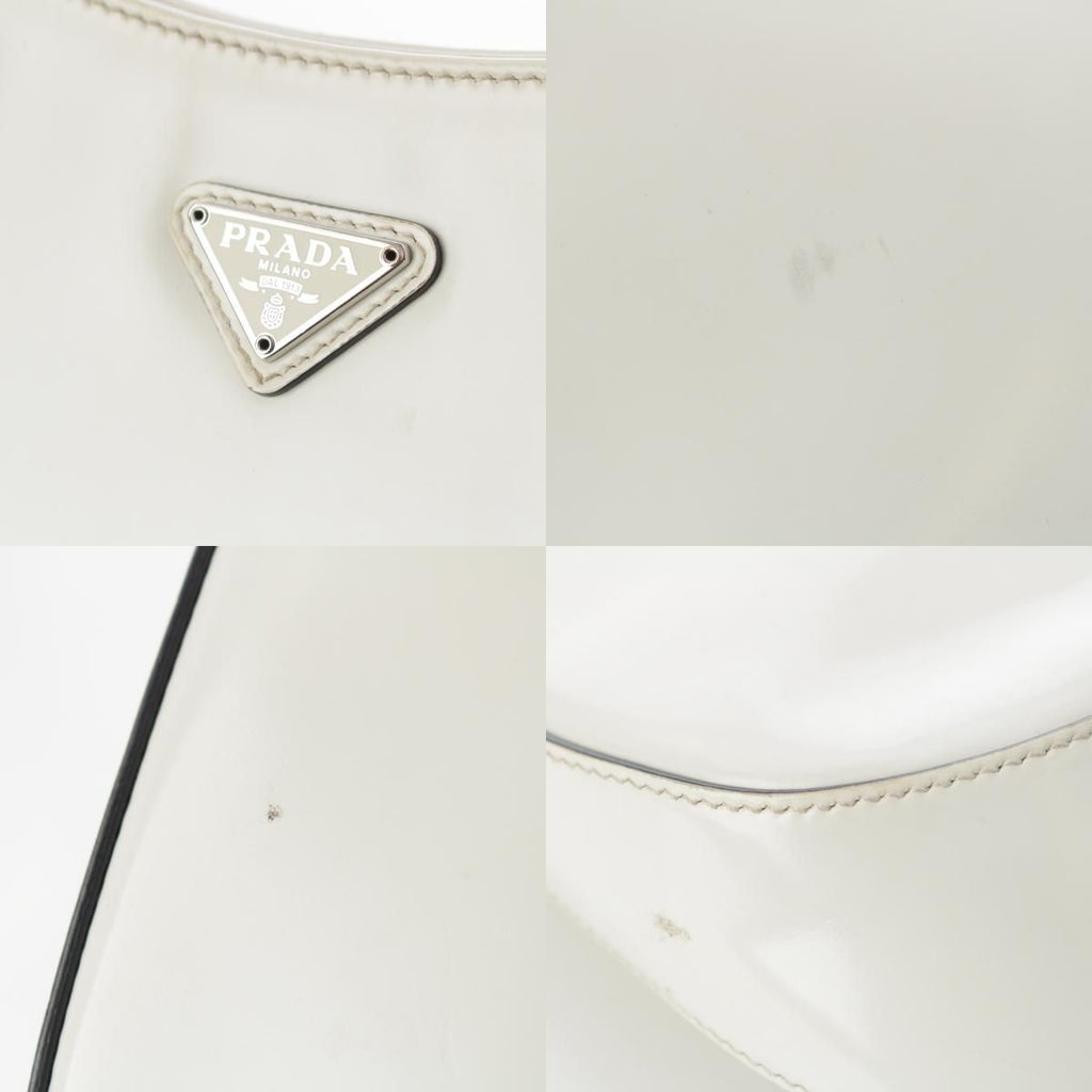 Prada Cles Au Leather Triangle Logo Shoulder Bag White — view 8