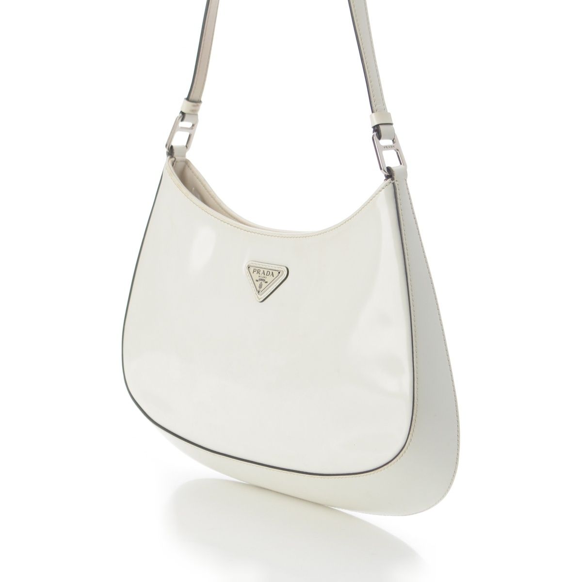 Prada Cles Au Leather Triangle Logo Shoulder Bag White — view 2