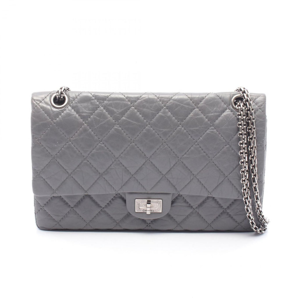 Chanel Shoulder Bag 2.55 Quilted Double Flap Gray Calf Chain