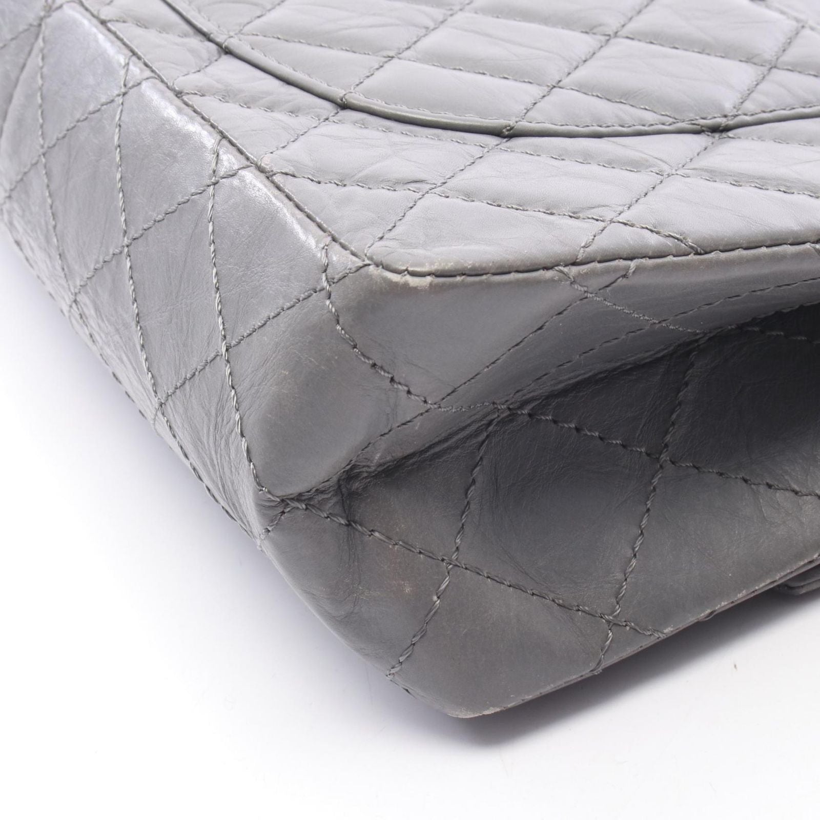 Chanel Shoulder Bag 2.55 Quilted Double Flap Gray Calf Chain — view 9