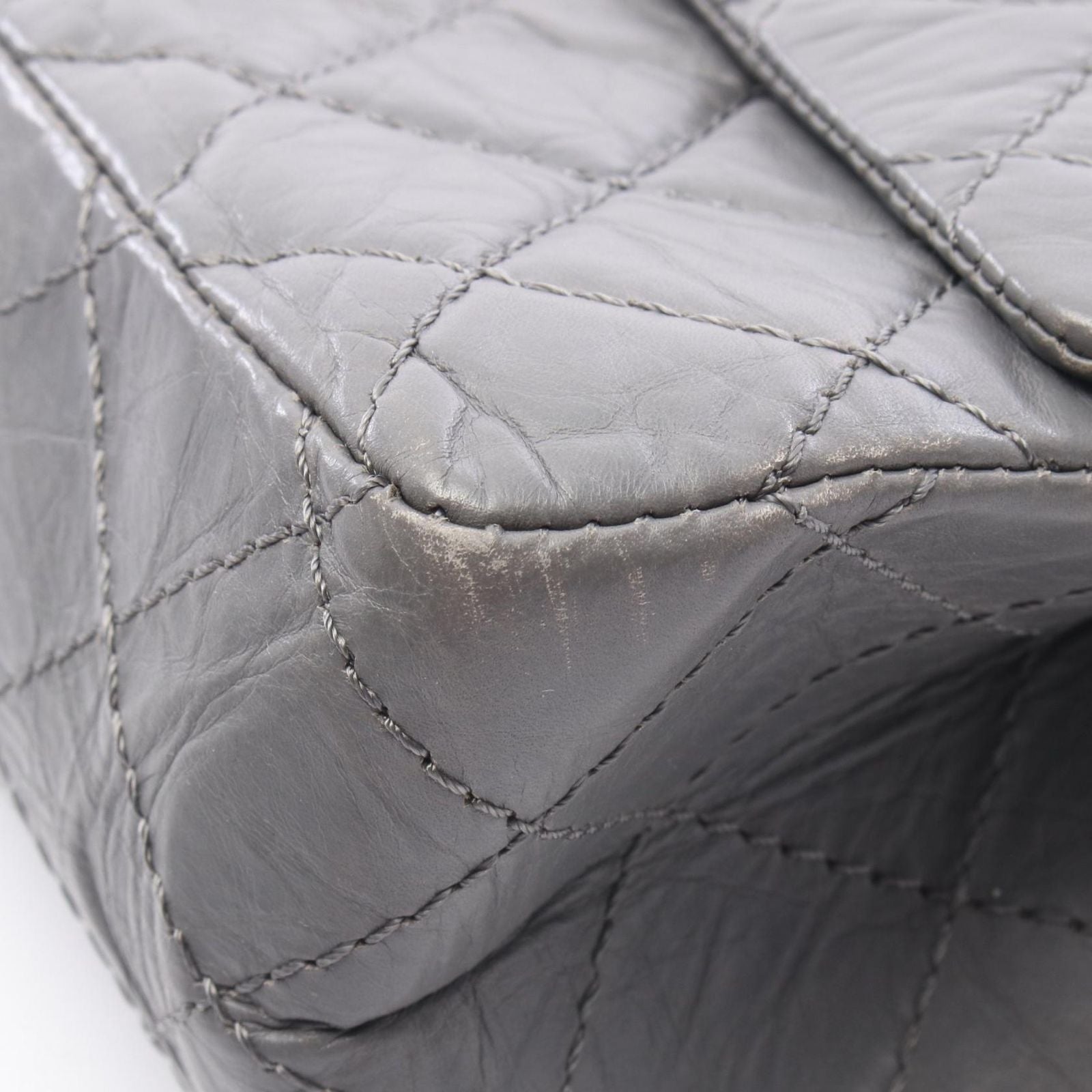Chanel Shoulder Bag 2.55 Quilted Double Flap Gray Calf Chain — view 8