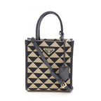 Prada Handbag Triangolo Jacquard Symbol Embroidery Mini 2-Way Black Beige