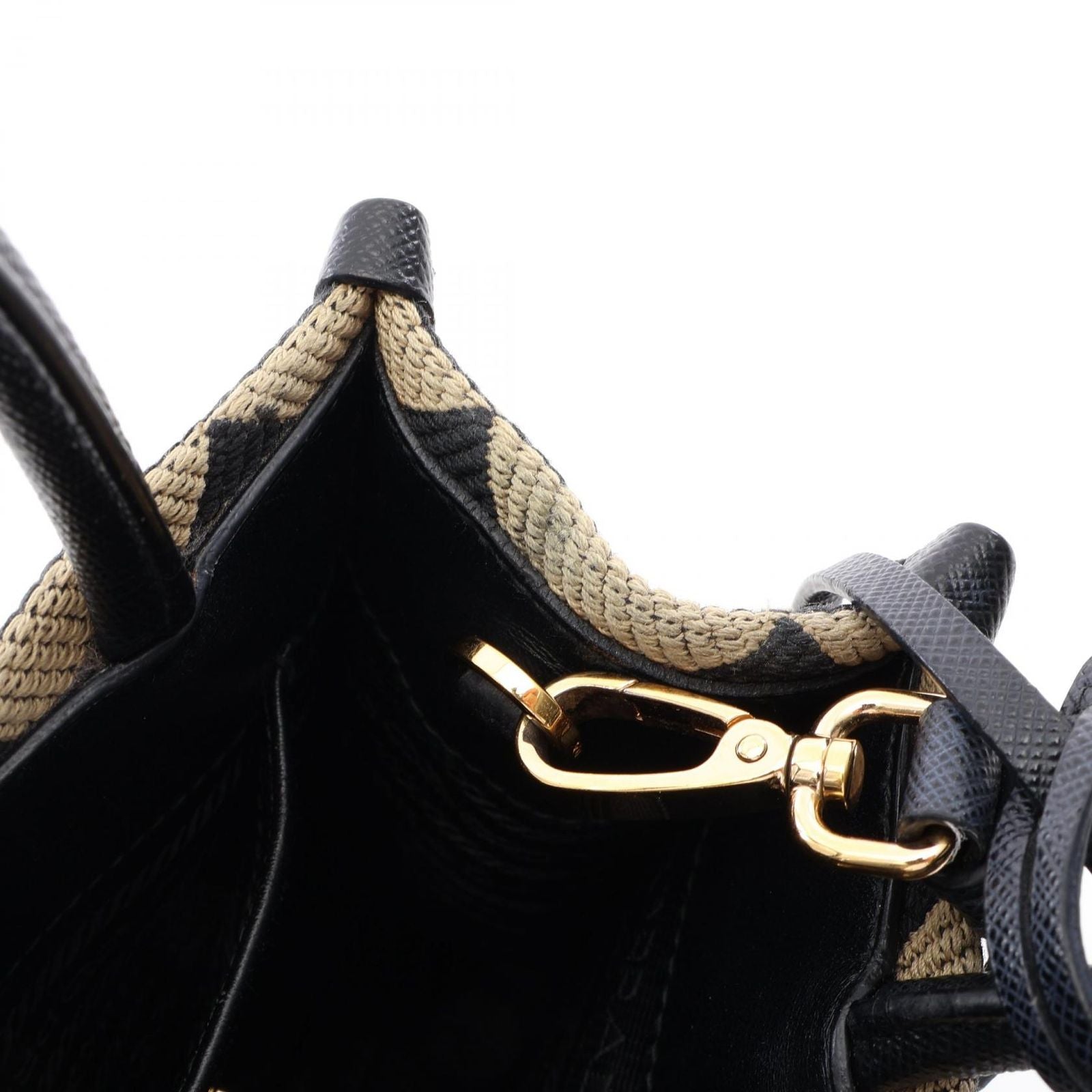 Prada Handbag Triangolo Jacquard Symbol Embroidery Mini 2-Way Black Beige — view 7