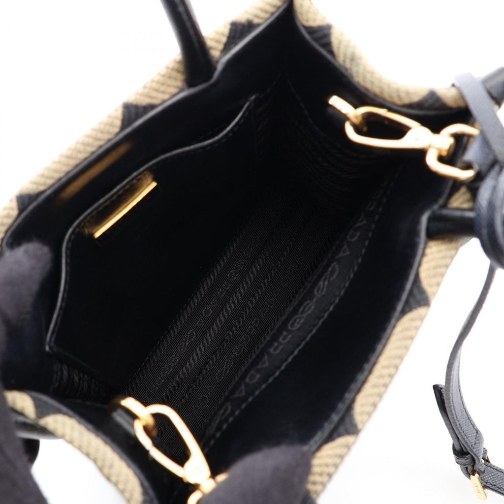 Prada Handbag Triangolo Jacquard Symbol Embroidery Mini 2-Way Black Beige — view 3