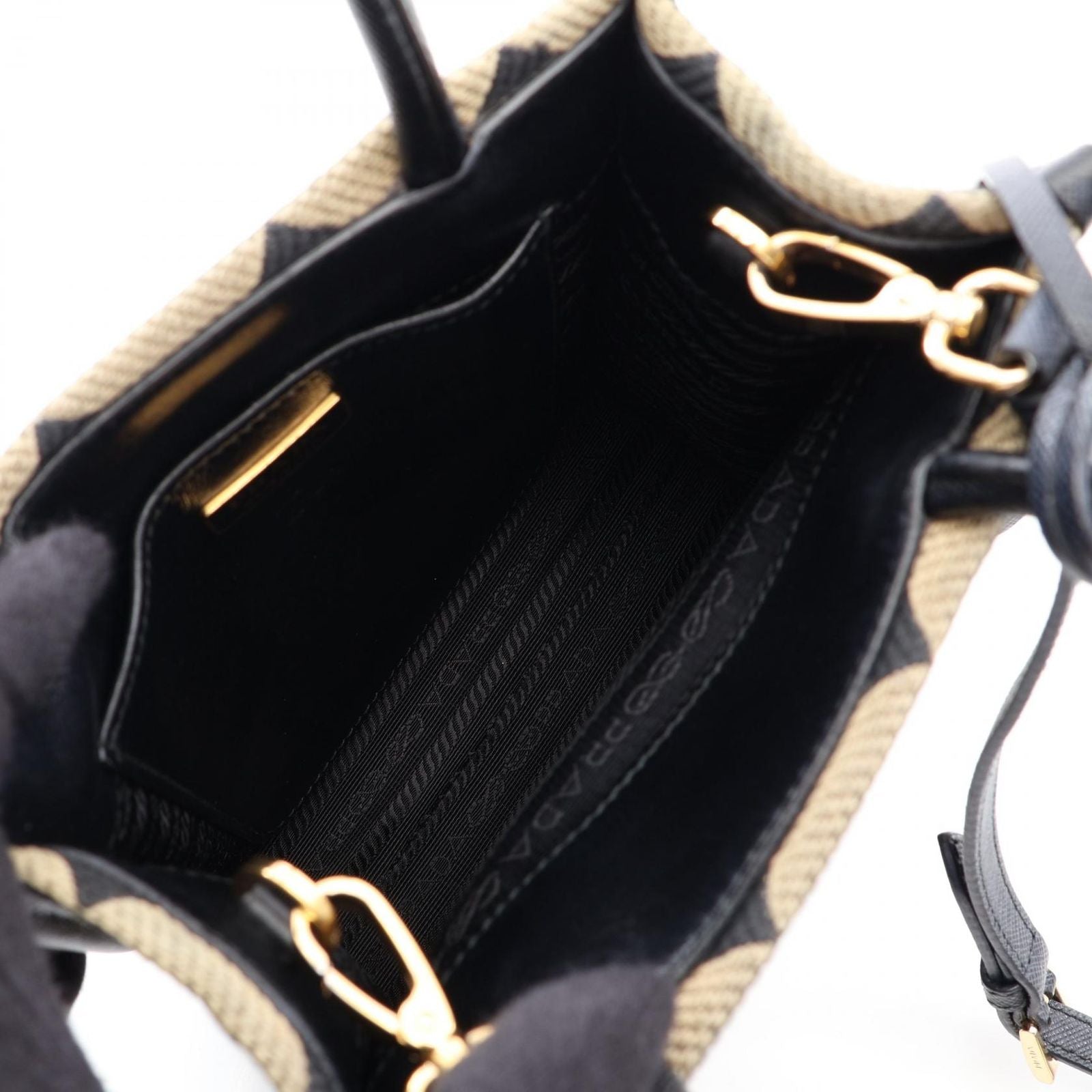 Prada Handbag Triangolo Jacquard Symbol Embroidery Mini 2-Way Black Beige — view 3
