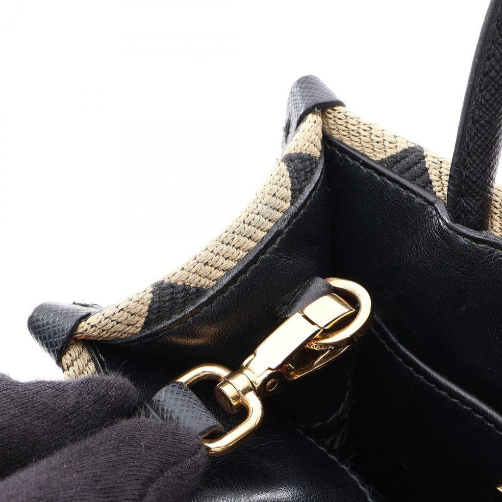 Prada Handbag Triangolo Jacquard Symbol Embroidery Mini 2-Way Black Beige — view 8