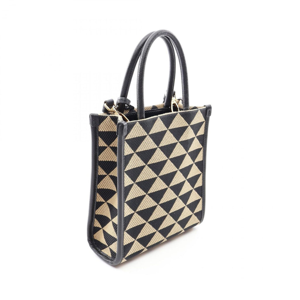 Prada Handbag Triangolo Jacquard Symbol Embroidery Mini 2-Way Black Beige — view 2