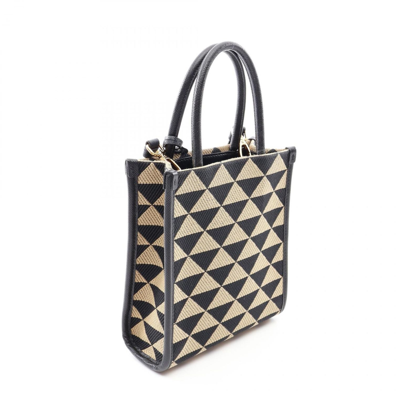 Prada Handbag Triangolo Jacquard Symbol Embroidery Mini 2-Way Black Beige — view 2
