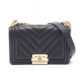 Chanel Shoulder Bag Boy Small Blanc Stitch Black Calf Boy Chain
