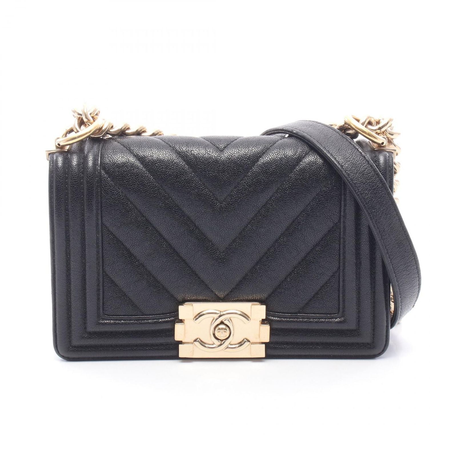 Chanel Shoulder Bag Boy Small Blanc Stitch Black Calf Boy Chain