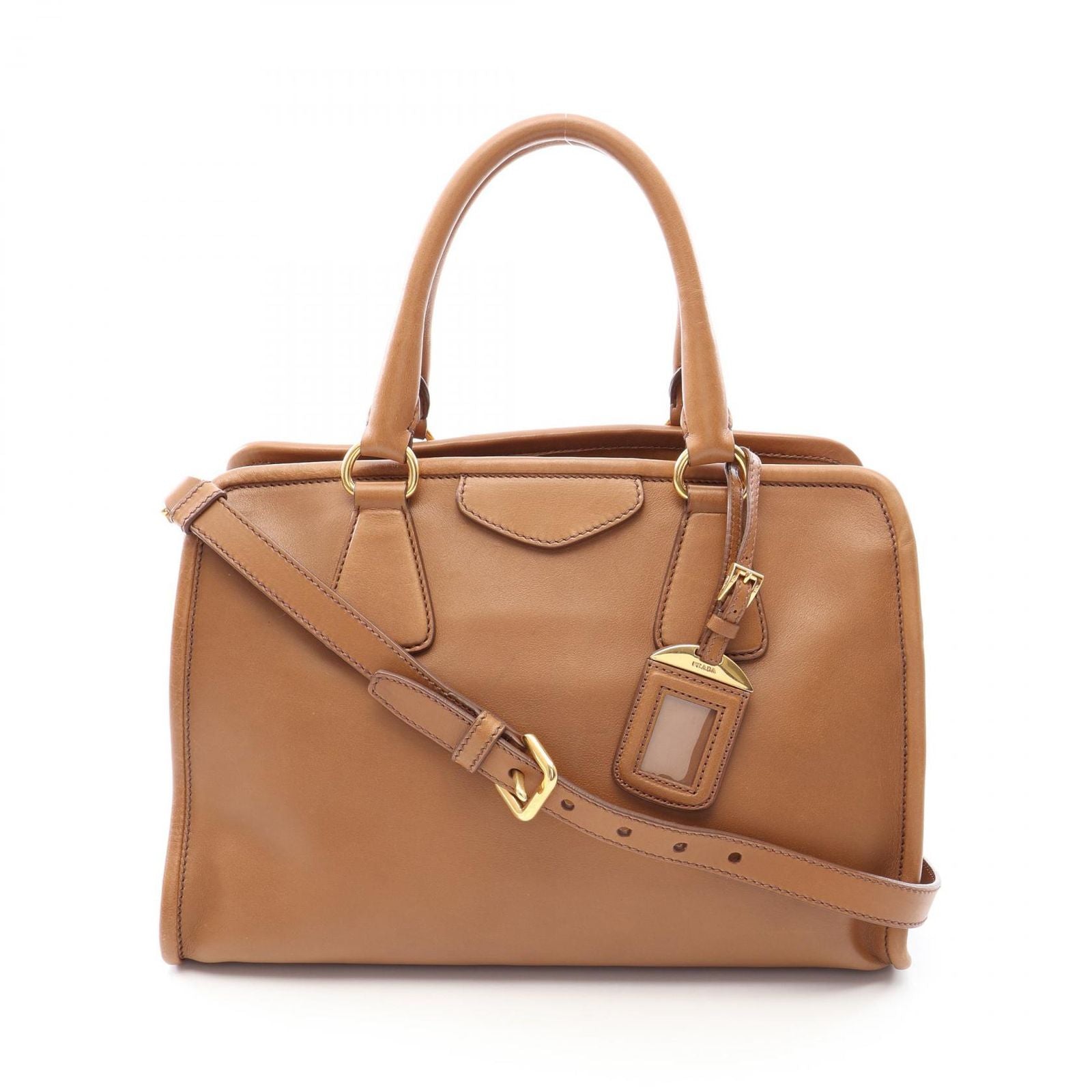 Prada Handbag City Calf 2-Way Camel Leather