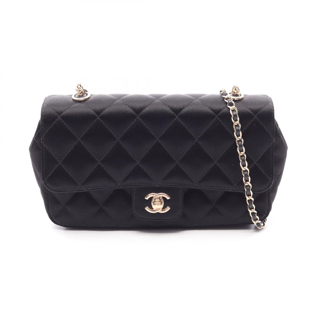 Chanel Shoulder Bag Mini Quilted Black Fabric Chain