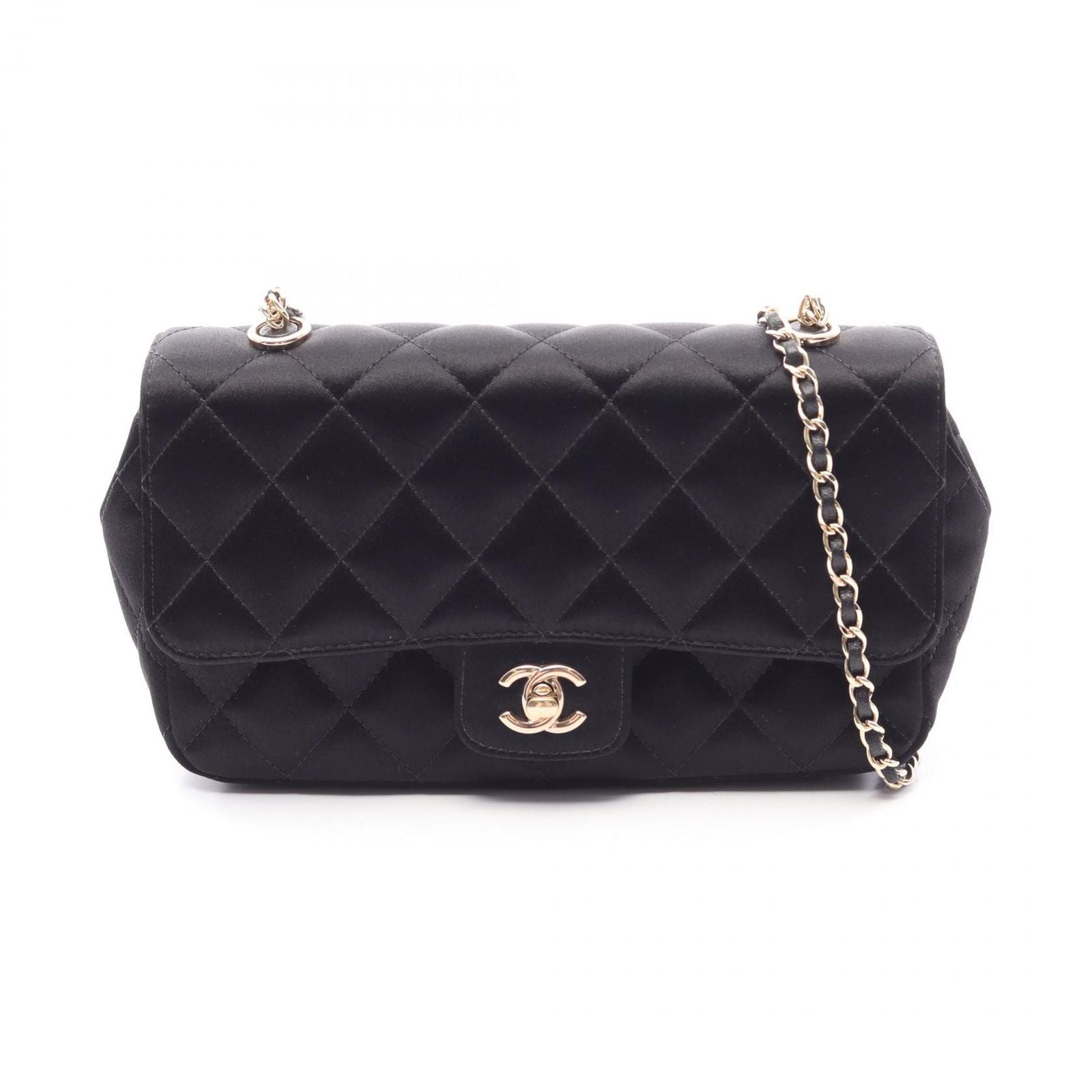 Chanel Shoulder Bag Mini Quilted Black Fabric Chain