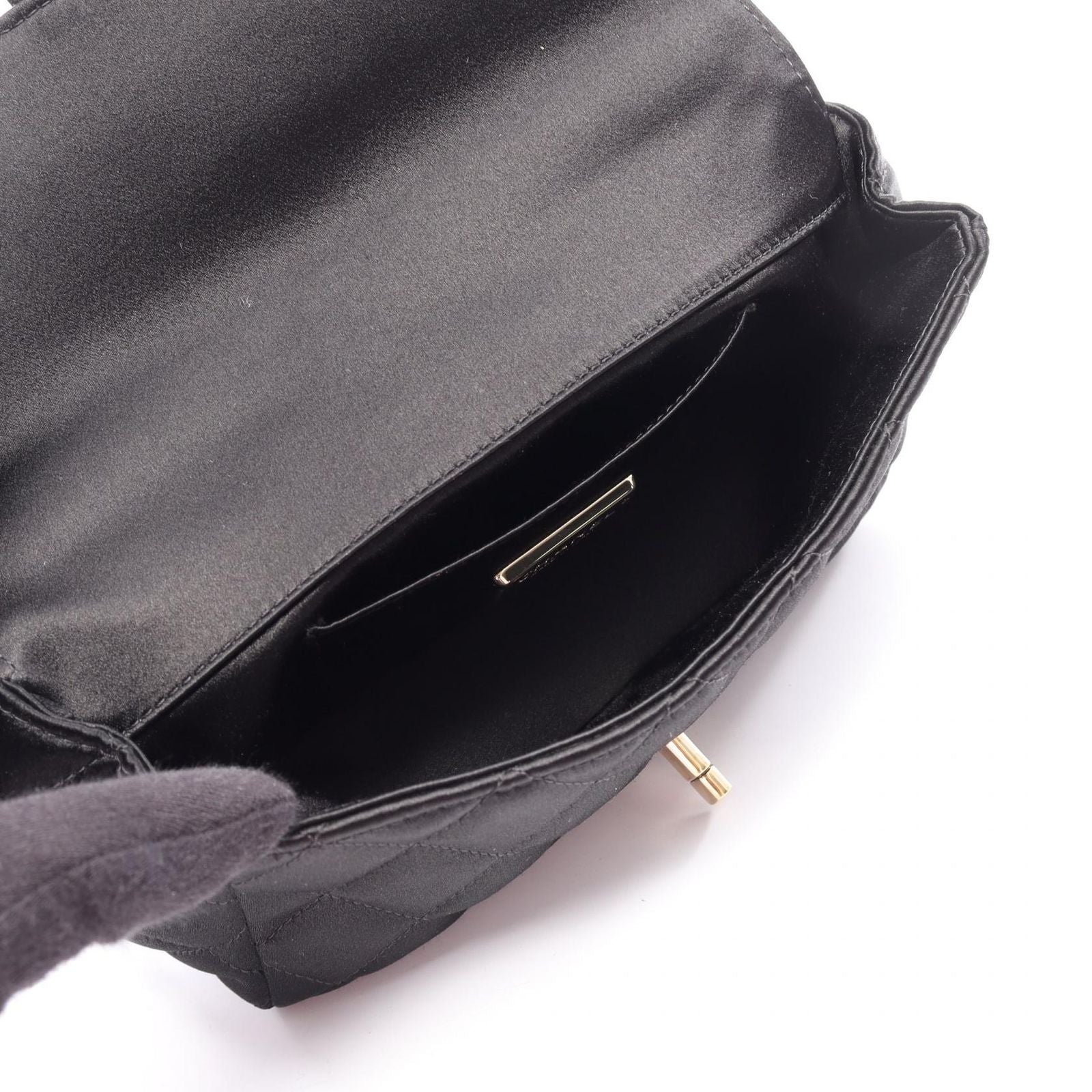 Chanel Shoulder Bag Mini Quilted Black Fabric Chain — view 3