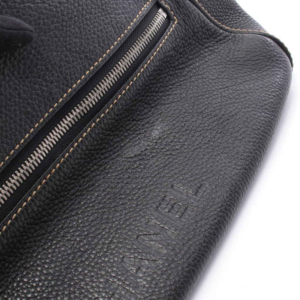 Chanel Shoulder Bag Logo Fringe Black Leather — view 9