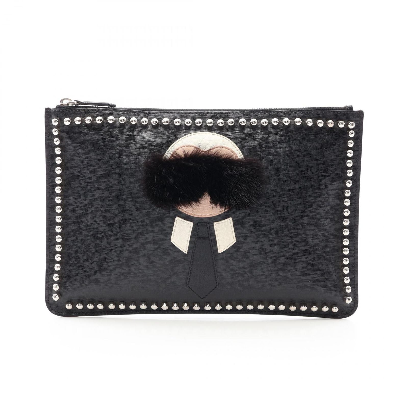 Fendi Clutch Karlito Black Leather Studs