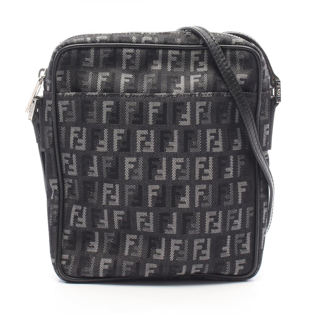 Fendi Shoulder Bag Zucchino Black Canvas Leather