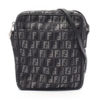 Fendi Shoulder Bag Zucchino Black Canvas Leather