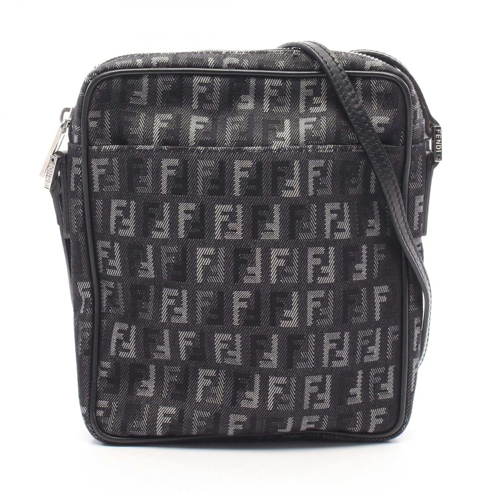 Fendi Shoulder Bag Zucchino Black Canvas Leather