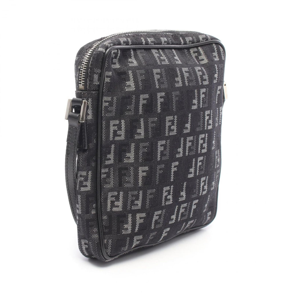 Fendi Shoulder Bag Zucchino Black Canvas Leather — view 2
