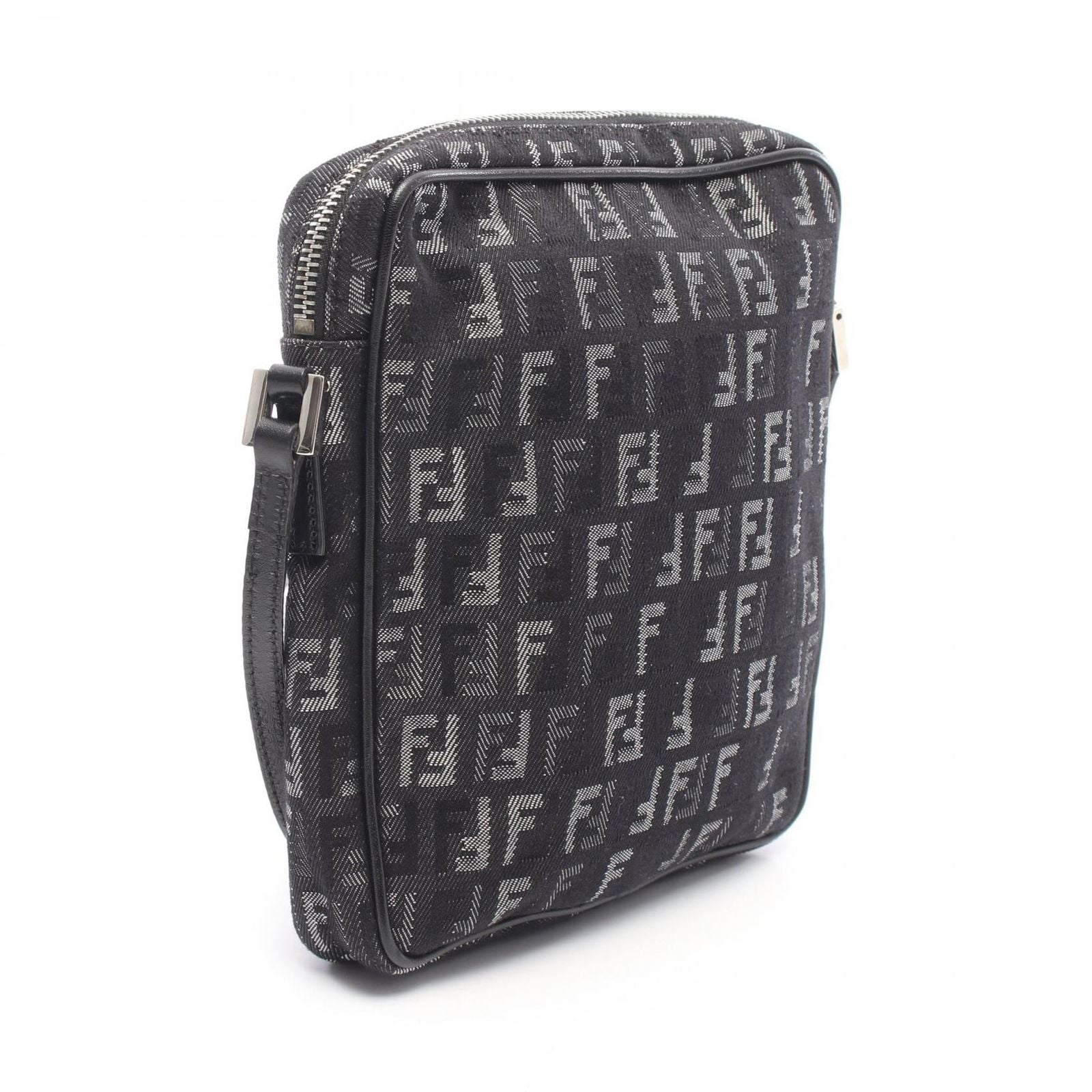 Fendi Shoulder Bag Zucchino Black Canvas Leather — view 2