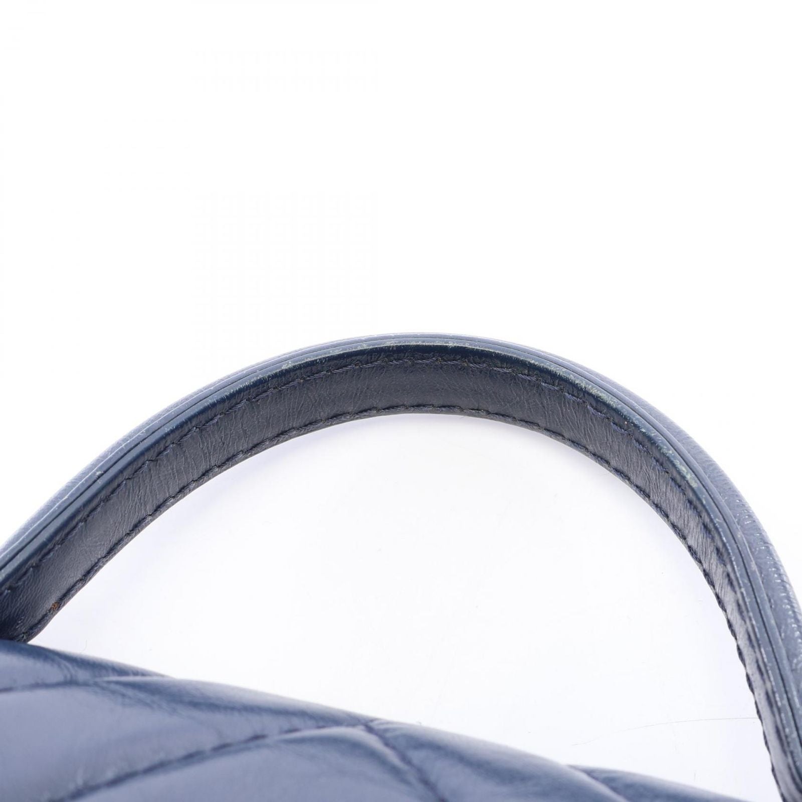 Chanel Shoulder Bag Blanc Stitch Top Handle 2-Way Navy Leather Flap — view 9