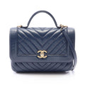 Chanel Shoulder Bag Blanc Stitch Top Handle 2-Way Navy Leather Flap