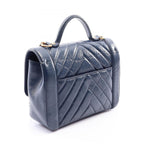 Chanel Shoulder Bag Blanc Stitch Top Handle 2-Way Navy Leather Flap — view 2
