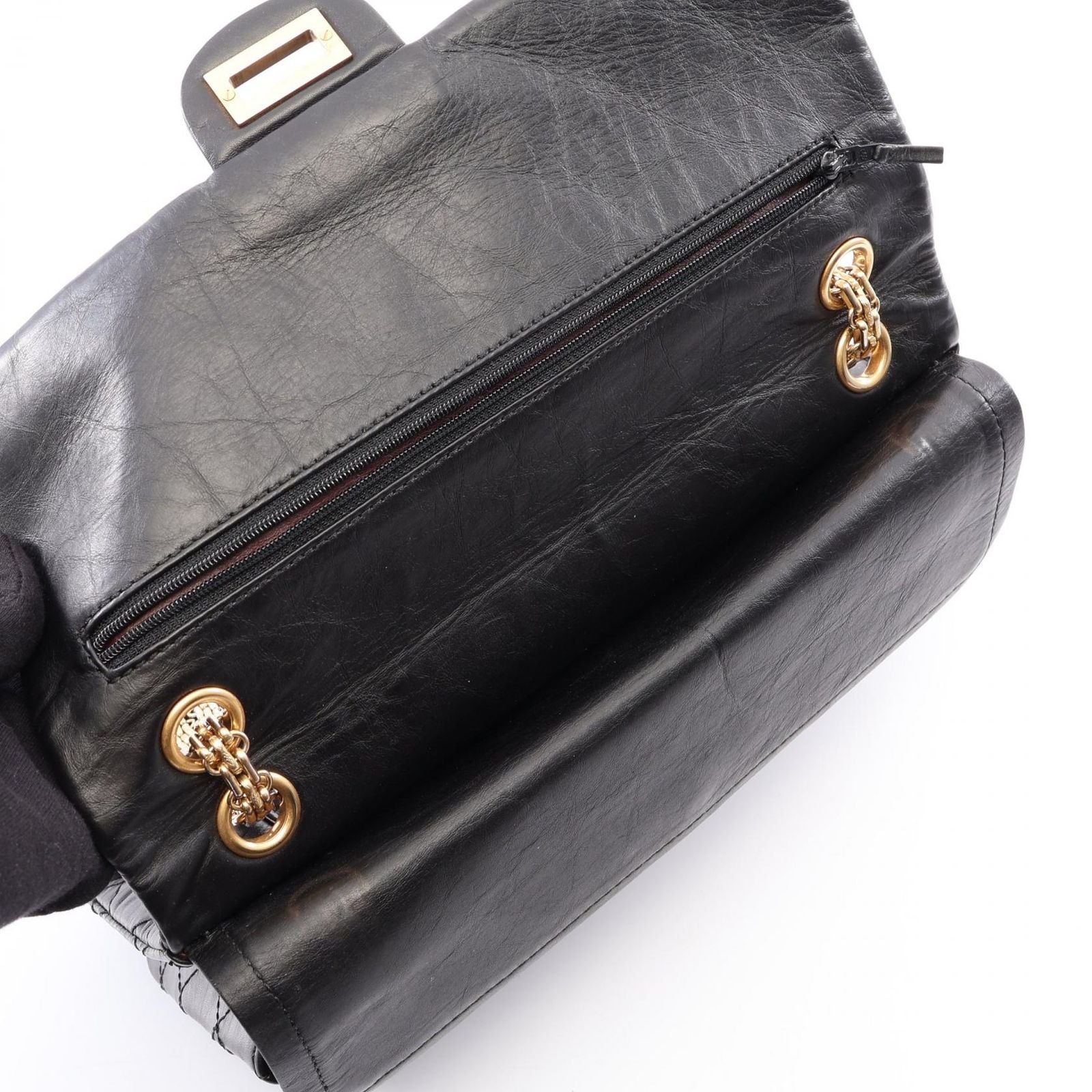 Chanel Shoulder Bag 2.55 Quilted Double Flap Black Leather Chain — view 9