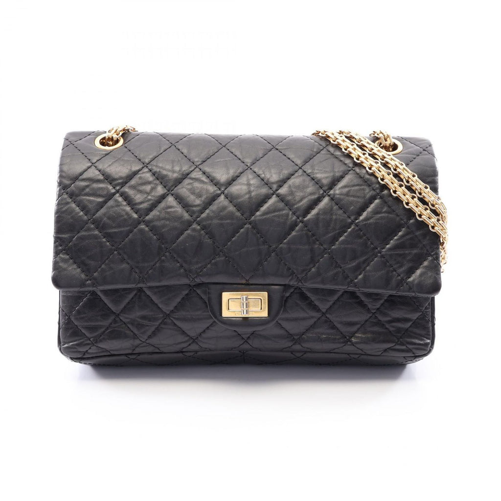 Chanel Shoulder Bag 2.55 Quilted Double Flap Black Leather Chain