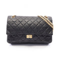 Chanel Shoulder Bag 2.55 Quilted Double Flap Black Leather Chain