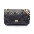 Chanel Shoulder Bag 2.55 Quilted Double Flap Black Leather Chain