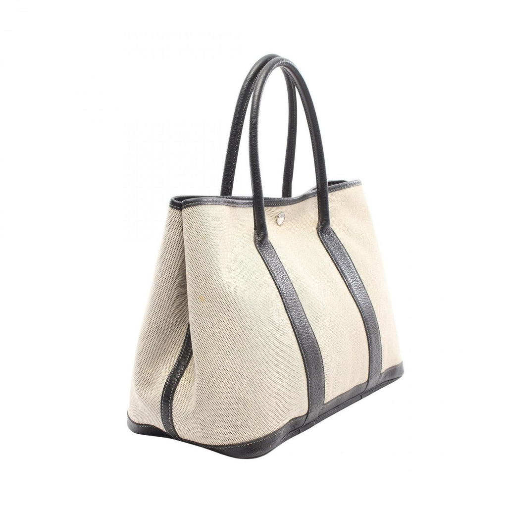 Hermes Tote Garden Party PM Bolduc Ribbon Christmas Limited Ecru Black Canvas — view 2