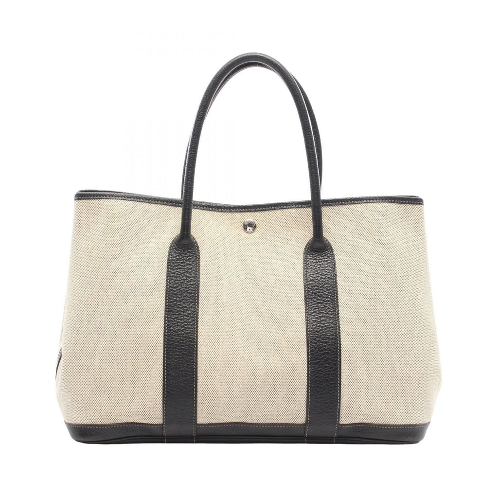 Hermes Tote Garden Party PM Bolduc Ribbon Christmas Limited Ecru Black Canvas