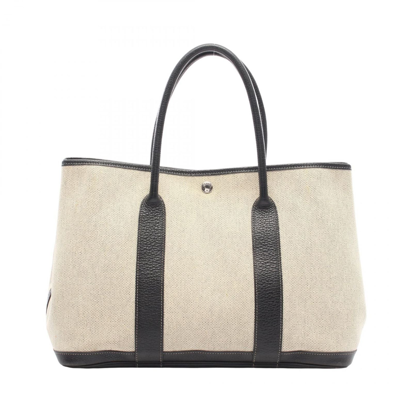 Hermes Tote Garden Party PM Bolduc Ribbon Christmas Limited Ecru Black Canvas