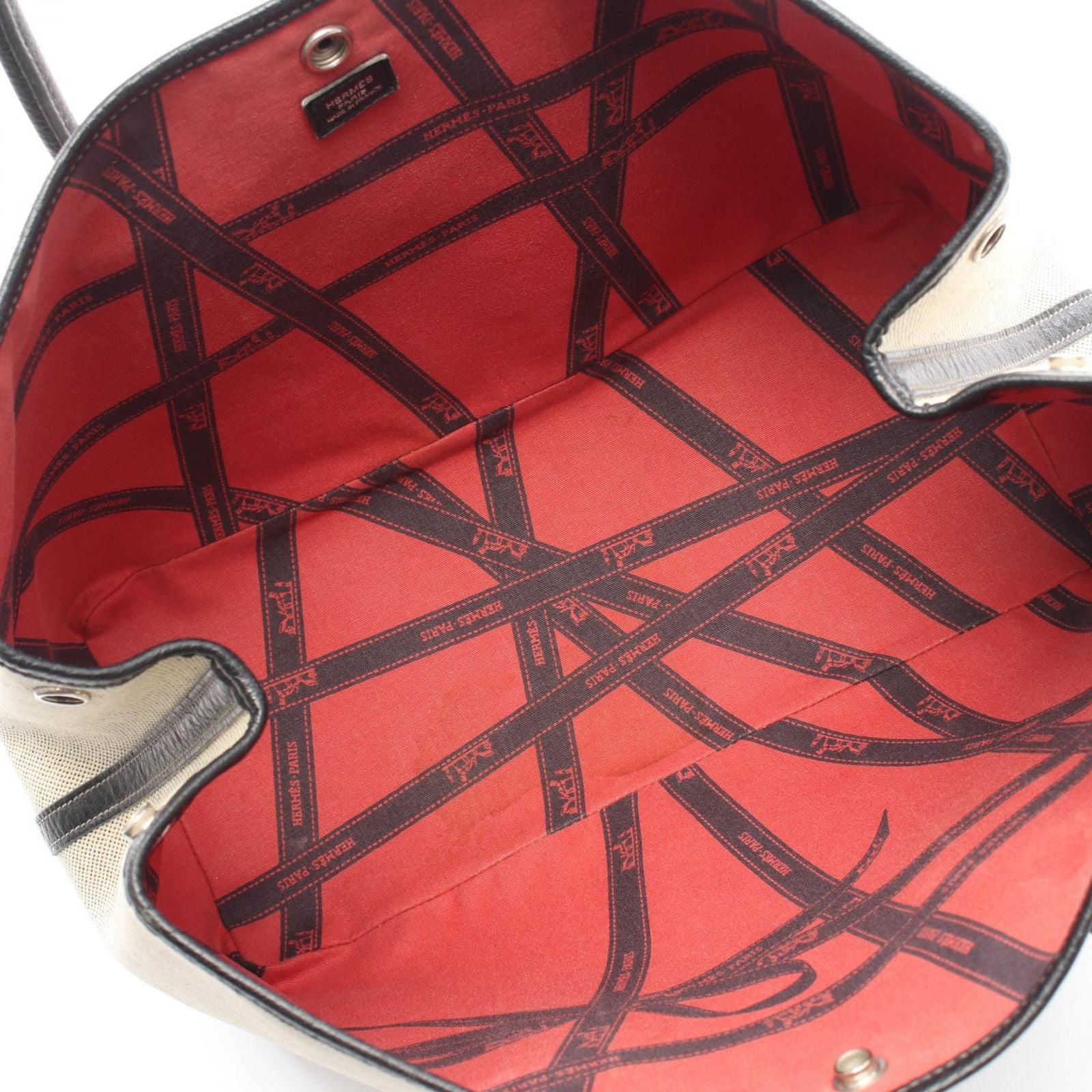 Hermes Tote Garden Party PM Bolduc Ribbon Christmas Limited Ecru Black Canvas — view 3