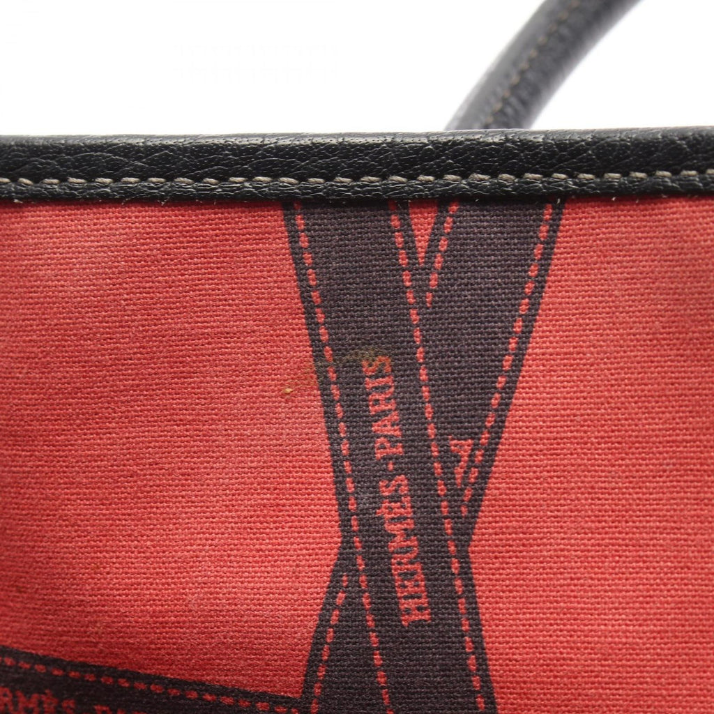 Hermes Tote Garden Party PM Bolduc Ribbon Christmas Limited Ecru Black Canvas — view 6