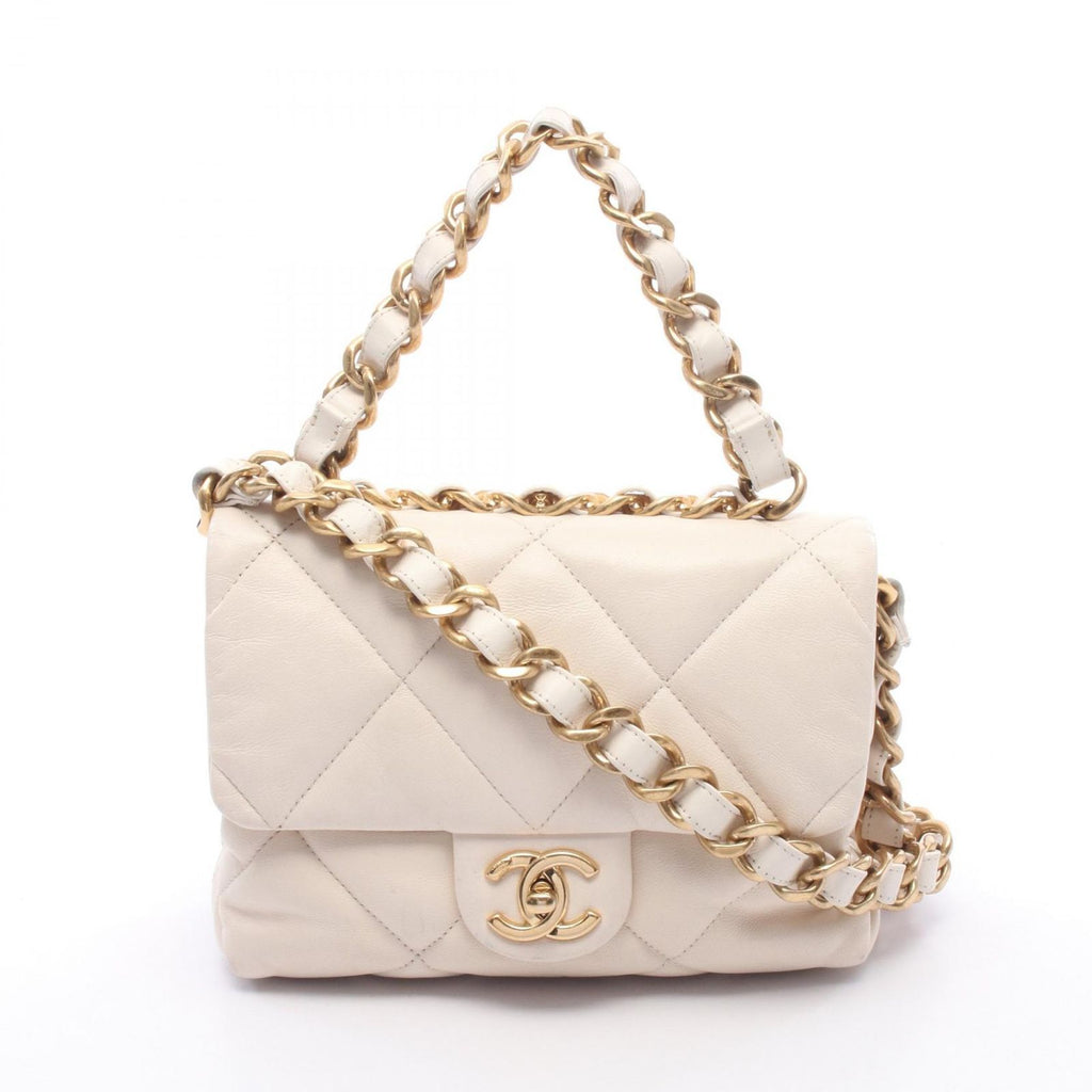 Chanel Shoulder Bag Quilted Small 2-Way Ivory Lambskin Small Chain