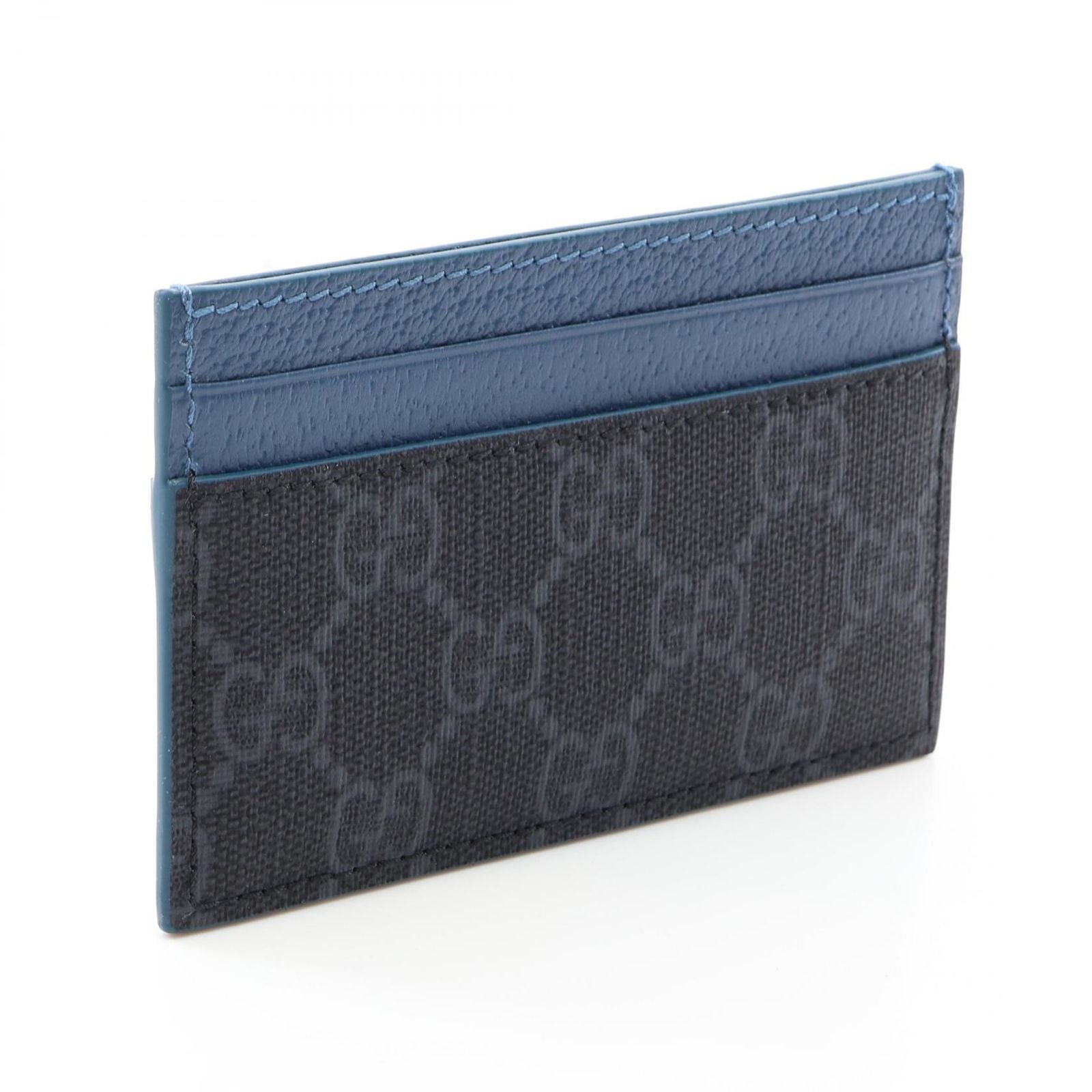 Gucci Card Case GG Supreme Facqc Black Blue Leather Trim — view 2
