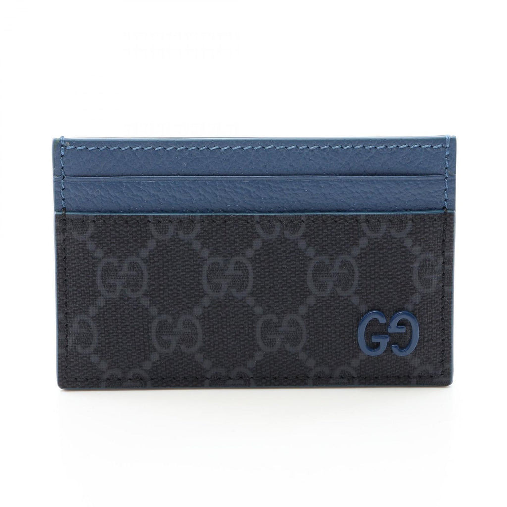 Gucci Card Case GG Supreme Facqc Black Blue Leather Trim