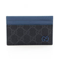 Gucci Card Case GG Supreme Facqc Black Blue Leather Trim