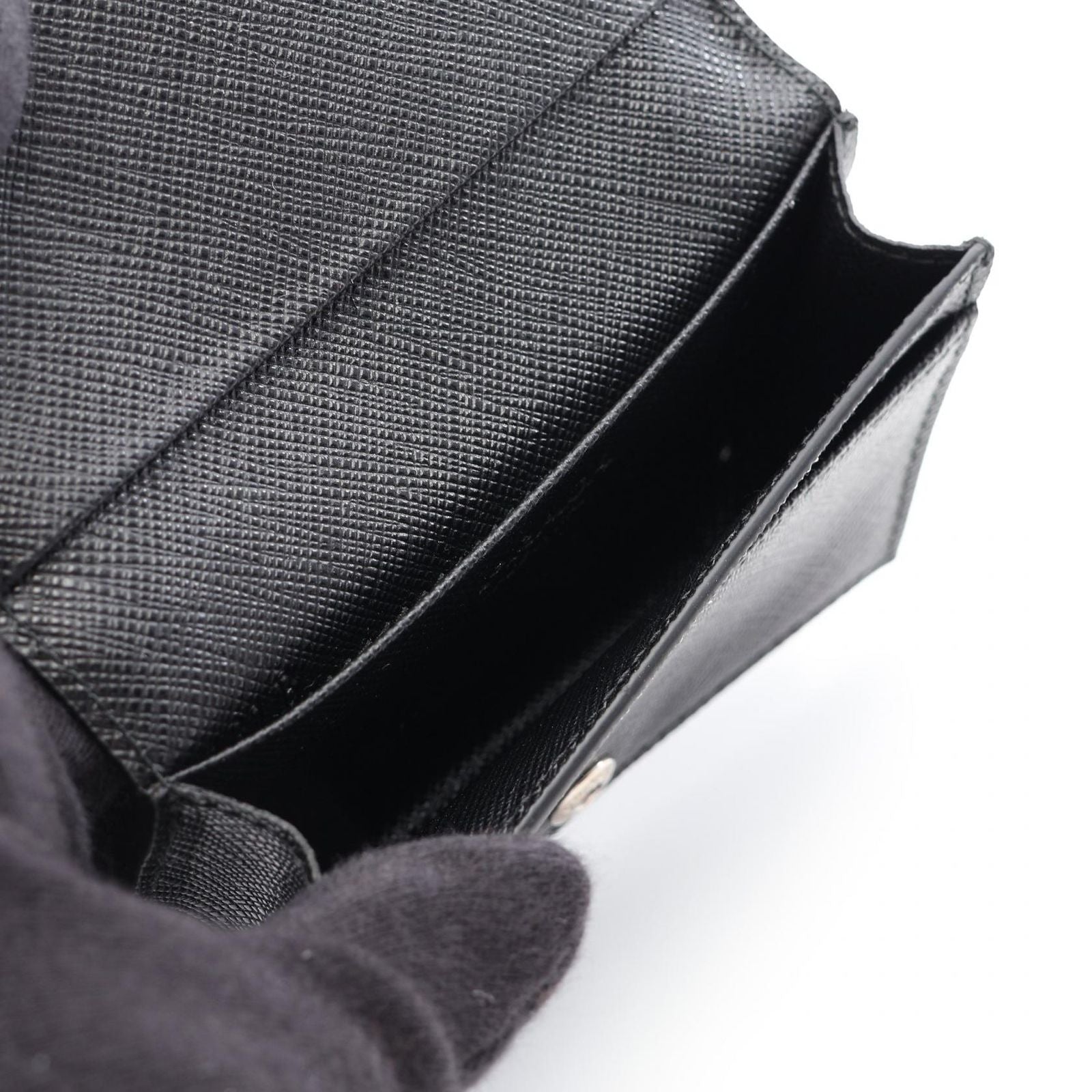 Prada Card Case Saffiano Metal Black Leather Business Holder — view 3
